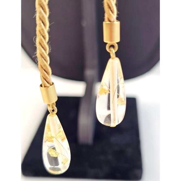 Handcrafted Gold Flakes Clear Resin Pendant Necklace & Cord - Picture 6 of 8